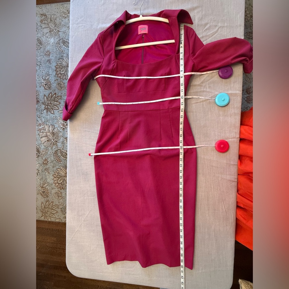 Glamour Bunny 1950s Style Raspberry Sleeved Lorelei Pencil Dress Sz S - Picture 6 of 6